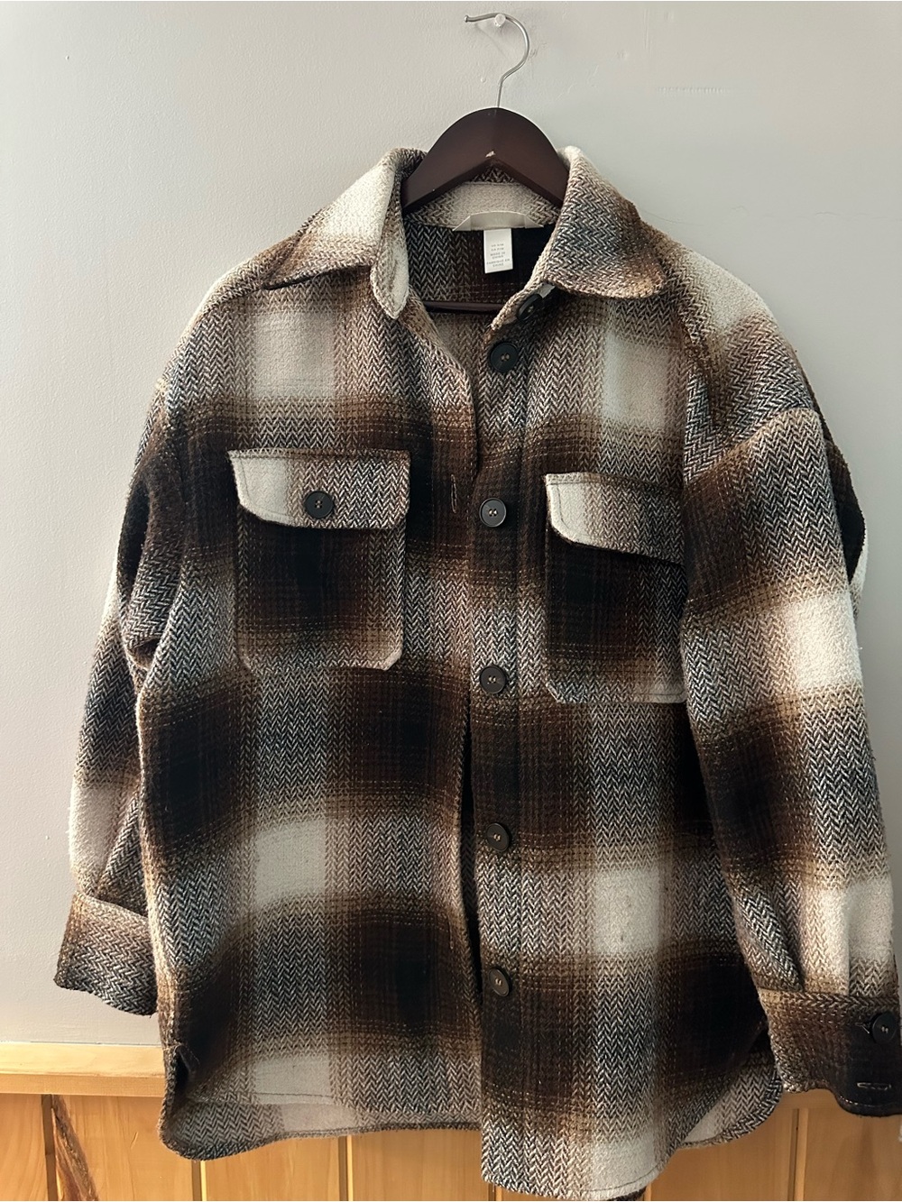 H&M Brown and Cream Plaid Lightweight Shacket